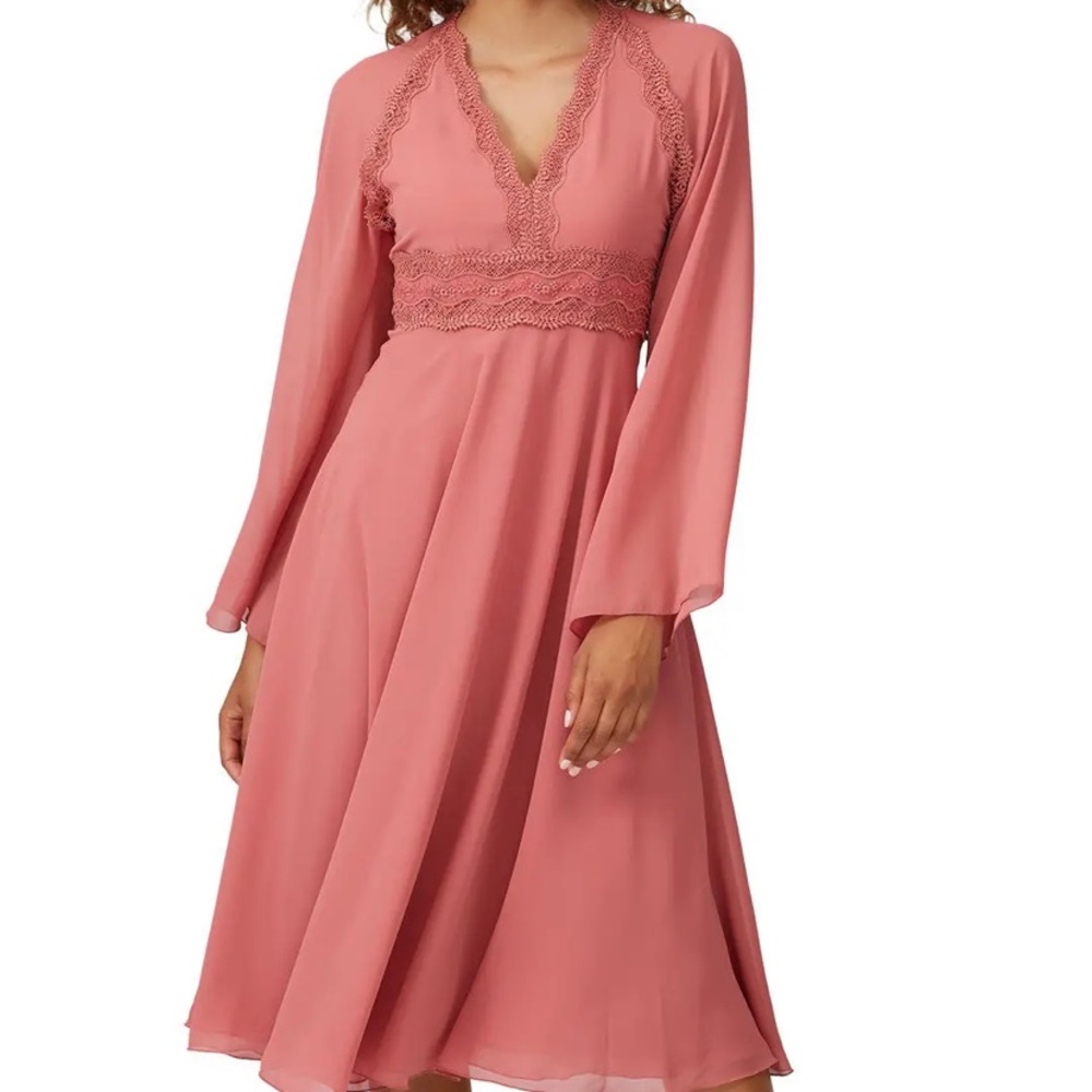 Giamba Pink Lace Long Sleeve V-Neck Dress